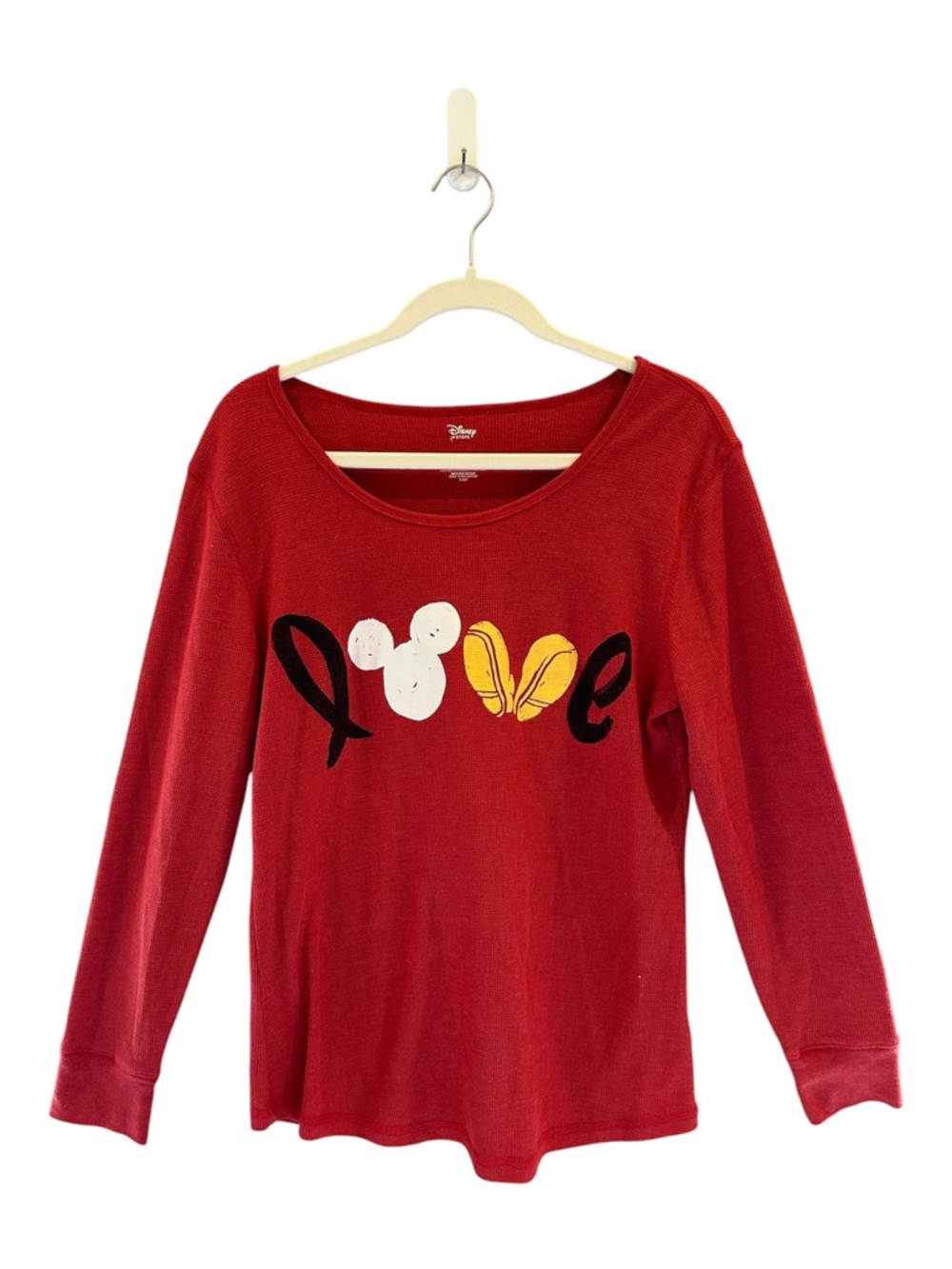 Disney Store Red Waffle Knit "LOVE" Mickey Mouse Long Sleeve Shirt XL - Picture 2 of 10